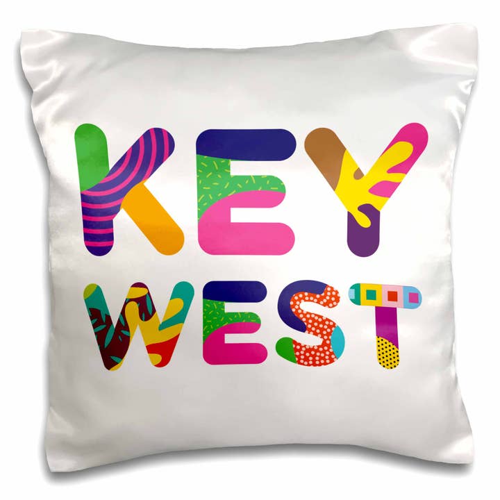 3dRose, Kleurrijke Decoratieve Tekst Key West. Zomervakantiecadeaus voor iedereen, Kussensloop voor wholesale door 3dRose