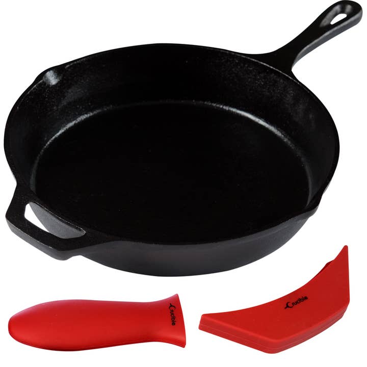 Conjunto de Frigideira de Ferro Fundido 26 cm com 1 Frigideira Grande e 1 Protetor de Silicone por atacado de Crucible Cookware