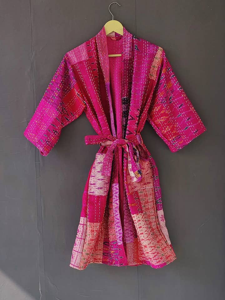 bhavnas boutique – Engroshandel Morgenkåbe - Dame – Silke Sari kantha Kimono Kåber Dame Patchwork Jakke kimono