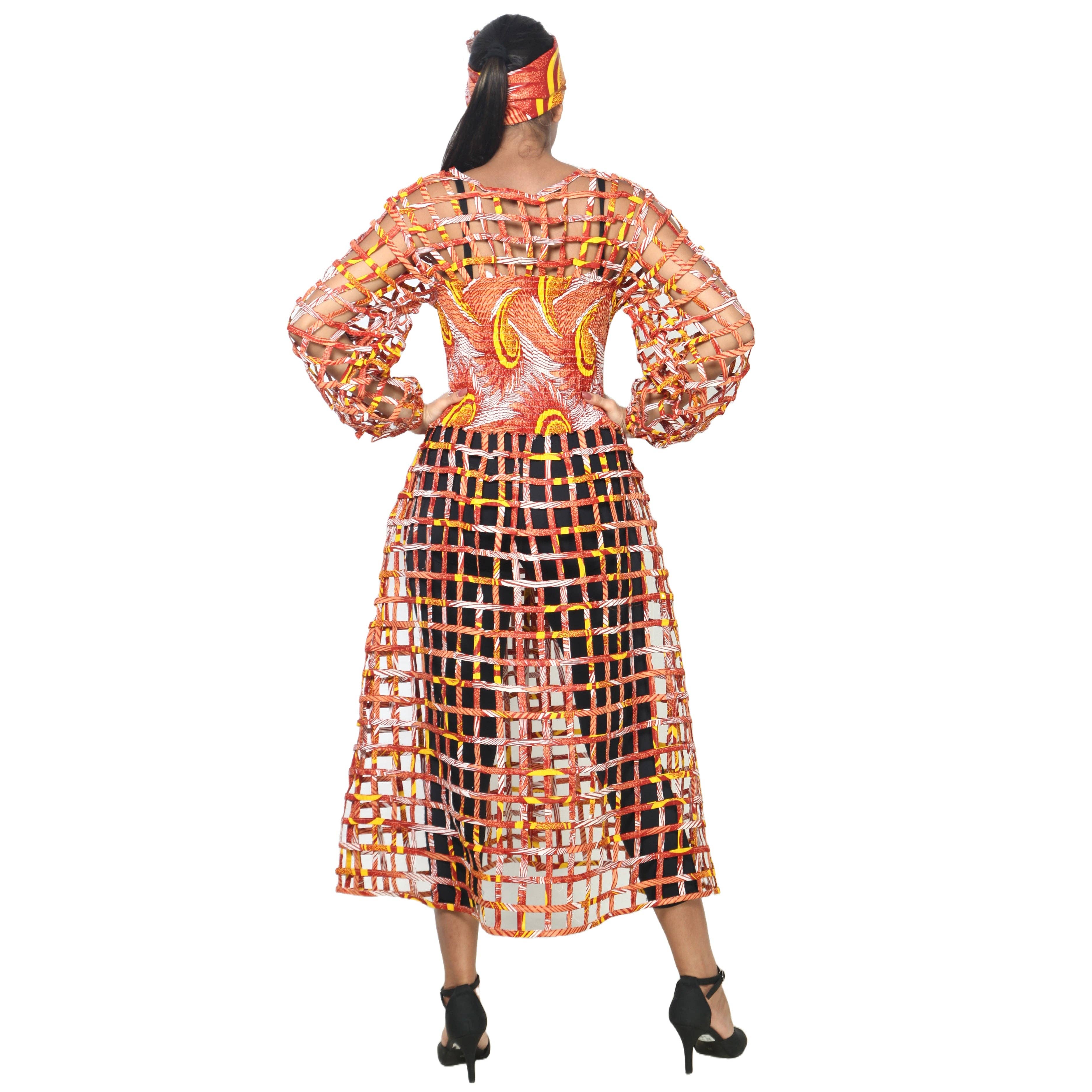 African Stars - Wholesale Dress - Women's - Women's Long Sleeve Smocked Bodice Cage Dress -- FI-ST12223