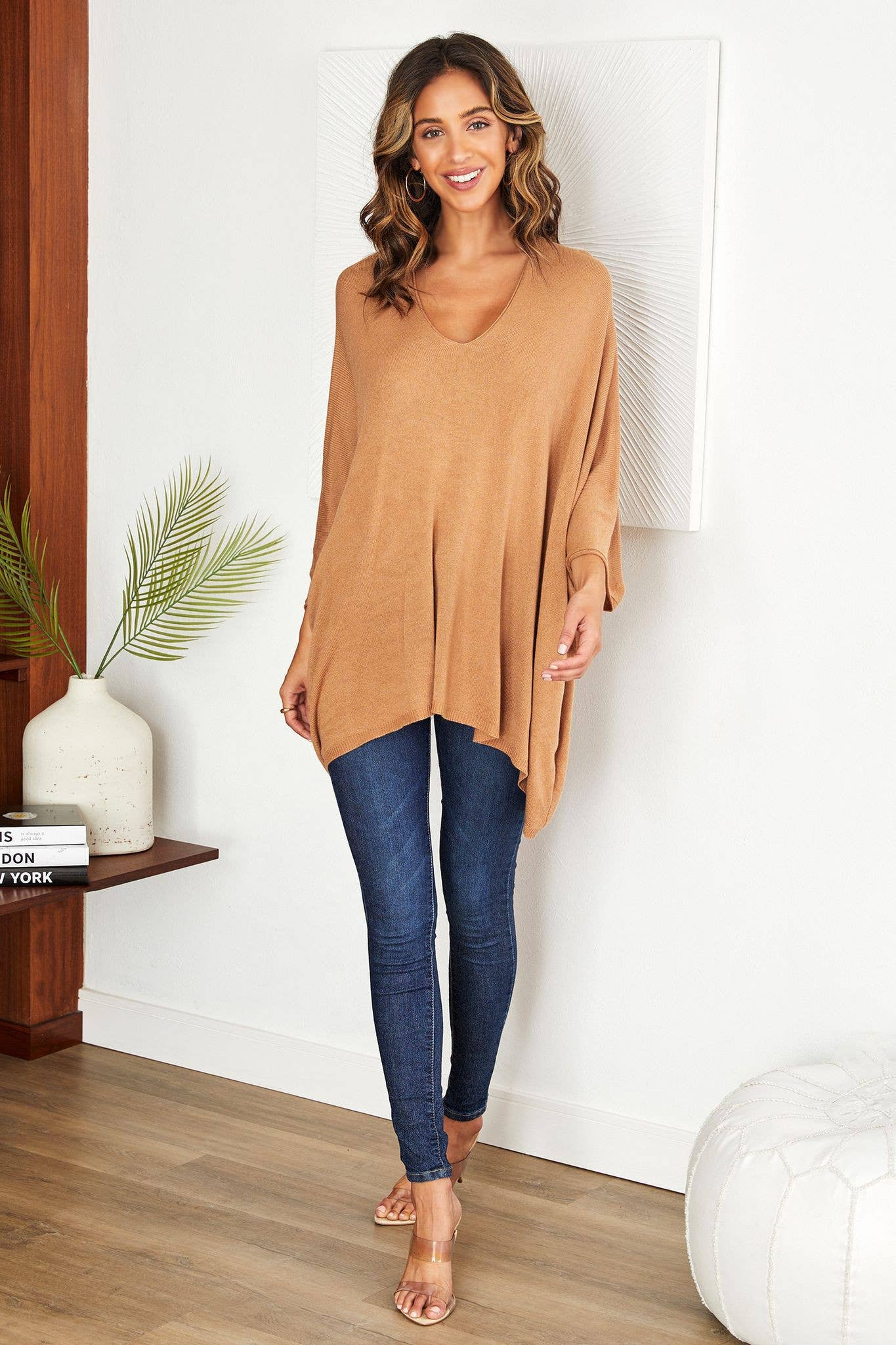 VENTI6 – Túnica - Mulher por atacado – TOP DE MALHA LEVE OVERSIZED COM DECOTE EM V DRAPEADO (2920)4