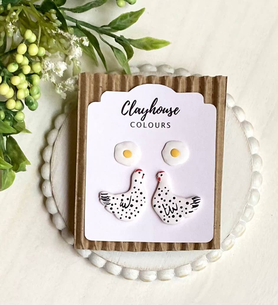 Clayhouse Colours - Wholesale Stud/Post Earrings - Chicken & Eggs Stud Earrings0