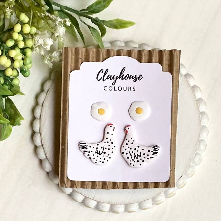 Clayhouse Colours - Wholesale Stud/Post Earrings - Chicken & Eggs Stud Earrings