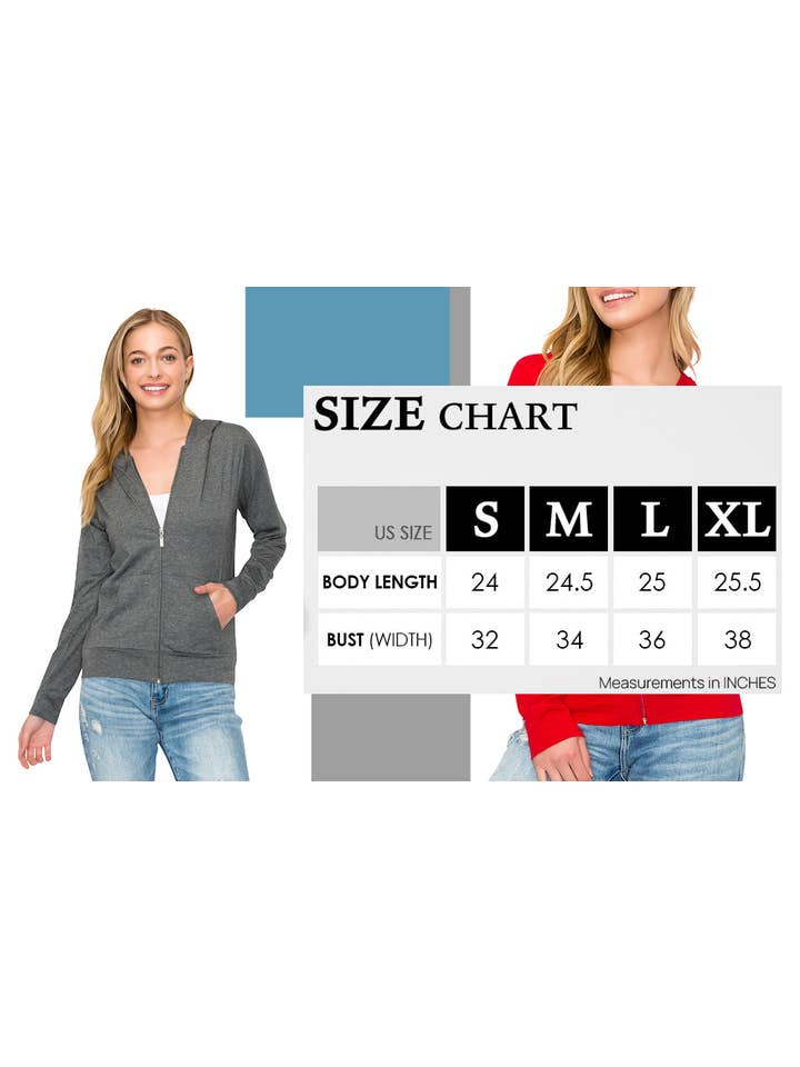 LUVAGE - Wholesale Hoodie – Women's - LUVAGE Women's Lightweight Cotton Long Sleeve Zip-Up Hoodie9