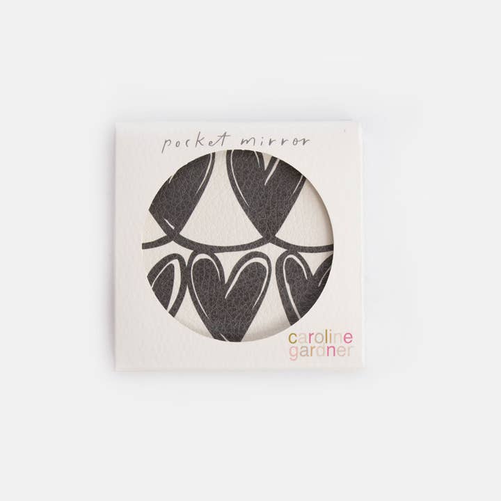 Mono Linked Hearts Square Pocket Mirror for wholesale by Caroline Gardner