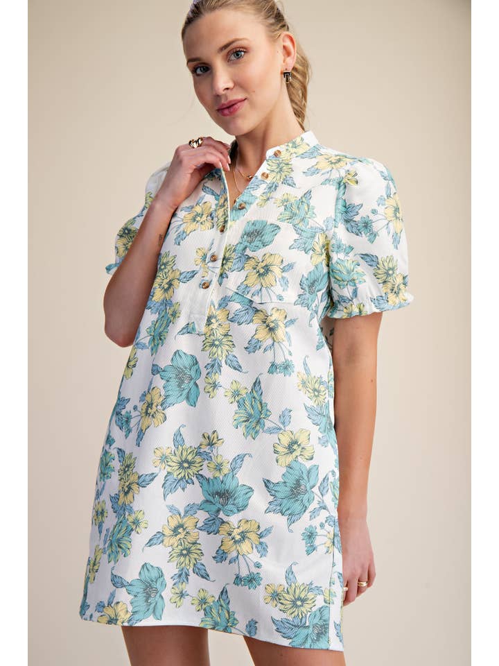 Glam - Wholesale Dress - Women's - Puff-Sleeve Floral Mini Dress