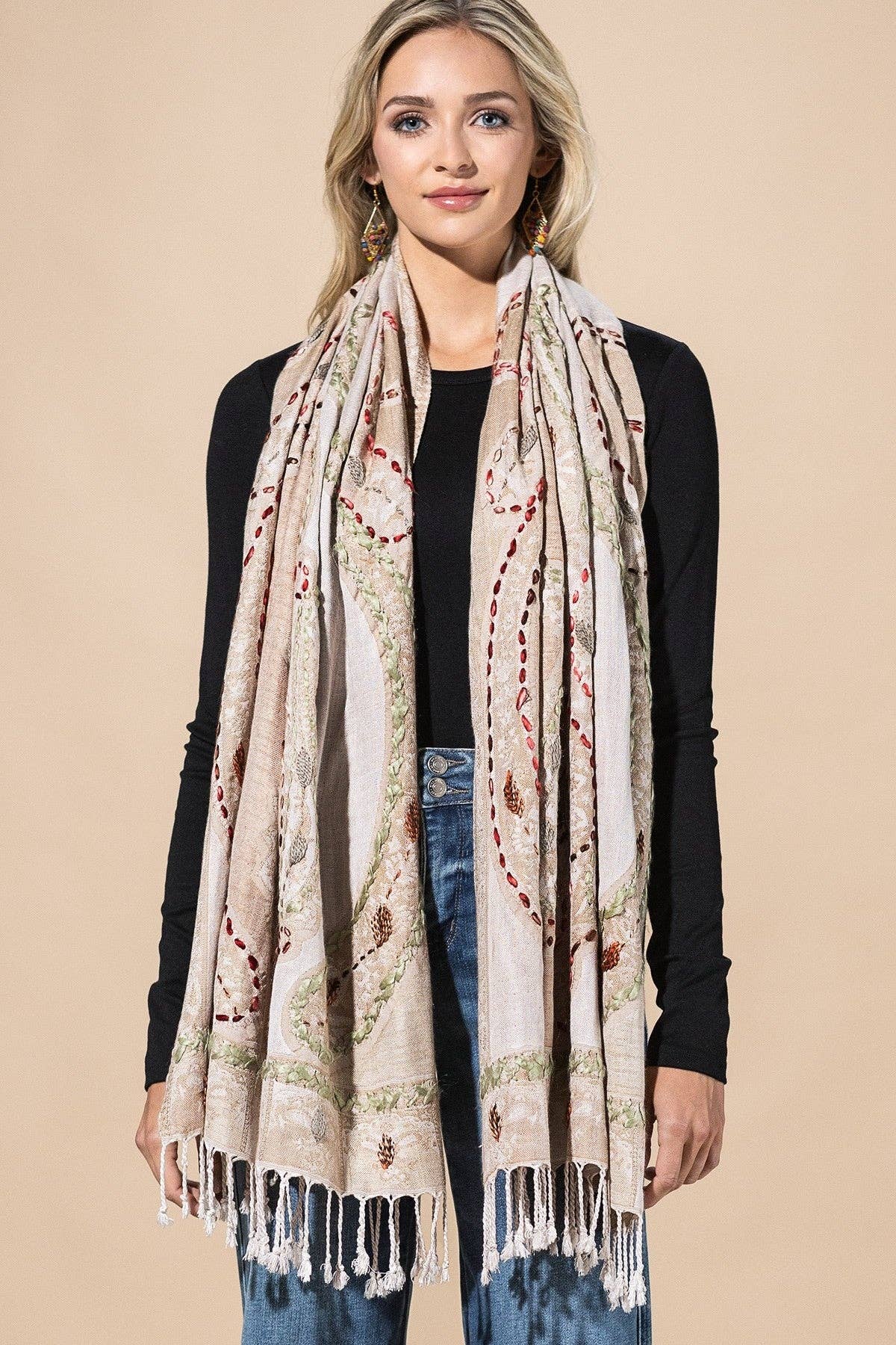 100% Viscose Ecru Scarf for wholesale on Faire0