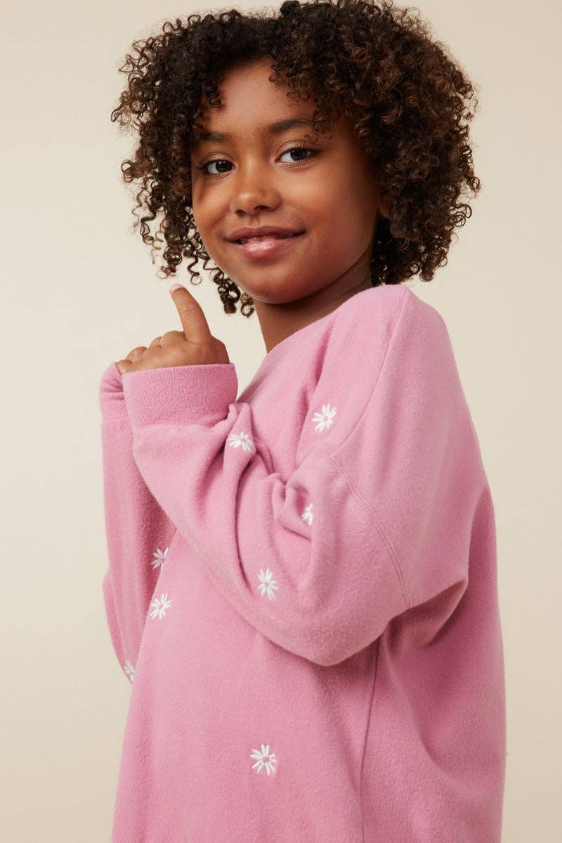 Hayden LA - Vente Sweat-shirt – enfant - Sweat-shirt texturé brossé à fleurs brodées pour filles8