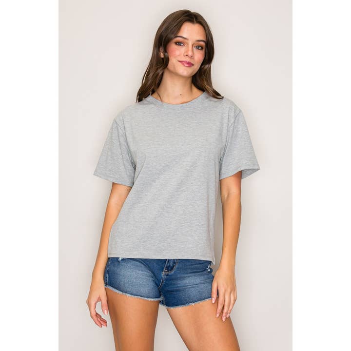 T-shirt boxy Boyfriend en coton à col rond et manches courtes pour la vente par Popular 21