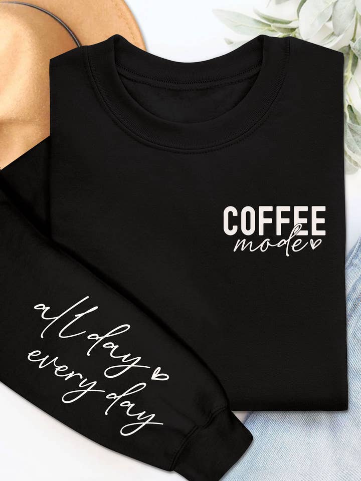 COFFEE MODE PUFF GRAPHIC BRUSHED SWEATSHIRTS for wholesale by Rustee Clothing