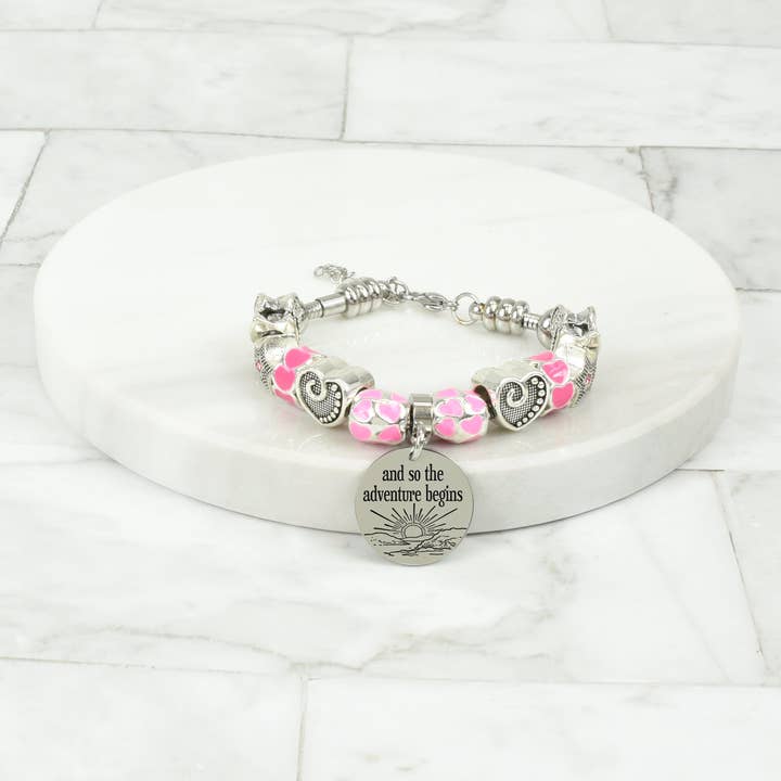 Verstelbare inspirerende roze gecharmeerde armband voor kinderen voor wholesale door Pink Box