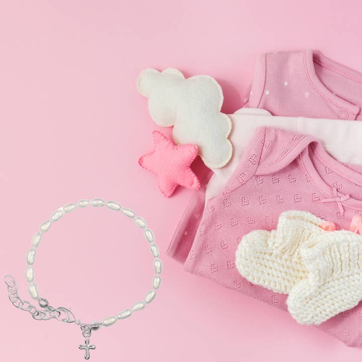 Dicksons – wholesale Pärlarmband – Barn – Brc - Baby Puff Crs Wht Prls 4"+1"Extext2