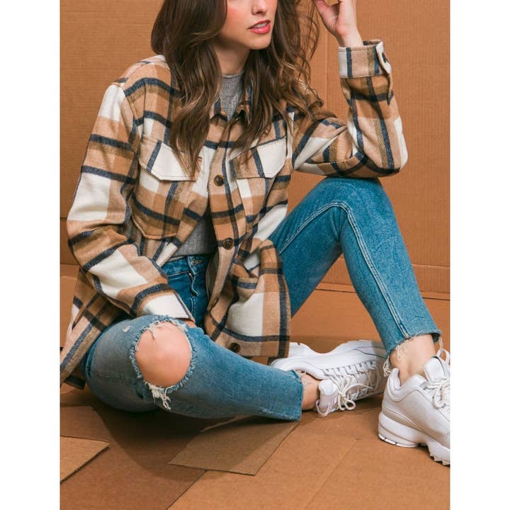 Chaqueta de cuadros con botones 80115JH para venta al por mayor de Coloring You