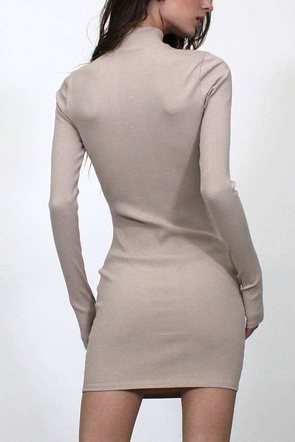 Junie - Wholesale Dress - Women's - ZIP UP MOCK NECK LONG SLEEVE MINI DRESS MXD107221