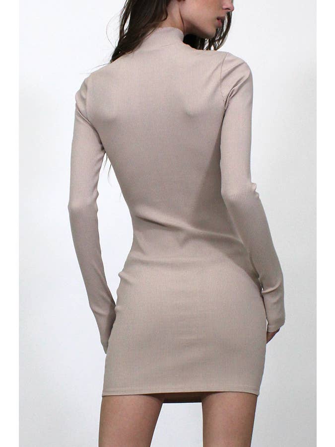 Junie - Wholesale Dress - Women's - ZIP UP MOCK NECK LONG SLEEVE MINI DRESS MXD107221