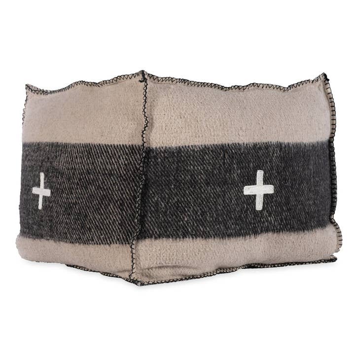 Blue Ocean Traders - Wholesale Pouf - Swiss Army Pouf 18X18X18 Cream/Black
