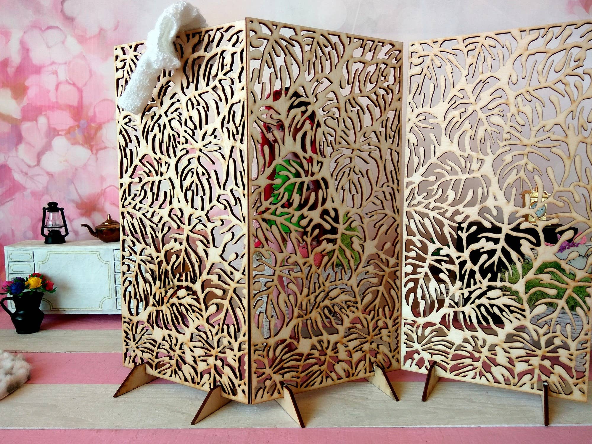 Lenasminiland - Wholesale Doll Accessory Kit - Kids - Miniature dressing screen, Monstera room divider furniture8