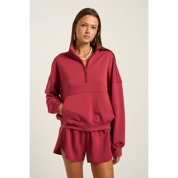 Sweat-shirt à col montant et demi-fermeture éclair pour la vente par The GREii