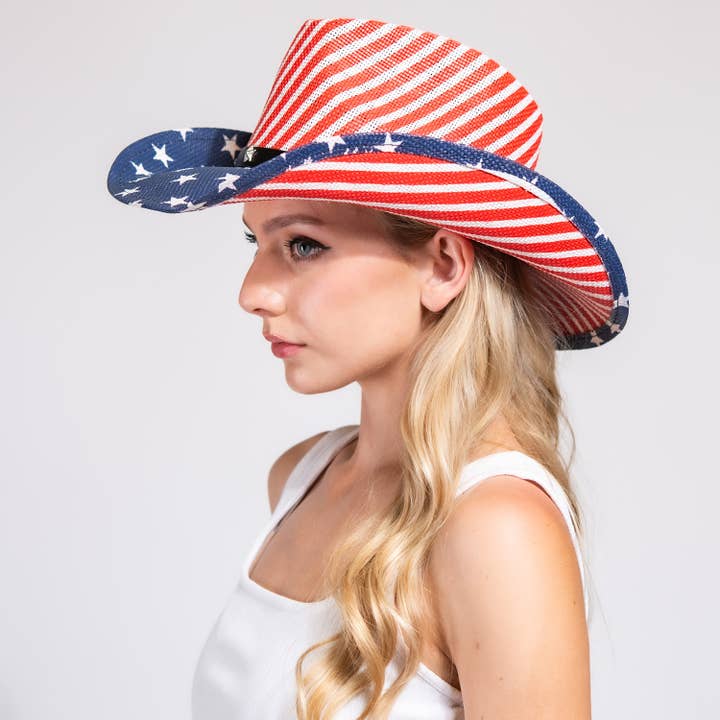 SP Sophia Collection - Wholesale Cowboy Hat - Women's - Patriotic Stars and Stripes Cowboy Hat
