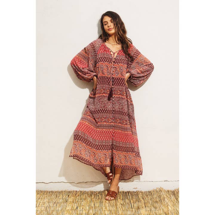 MATTONE/MULTI Abito abbottonato a righe Paisley in vendita all'ingrosso su Faire