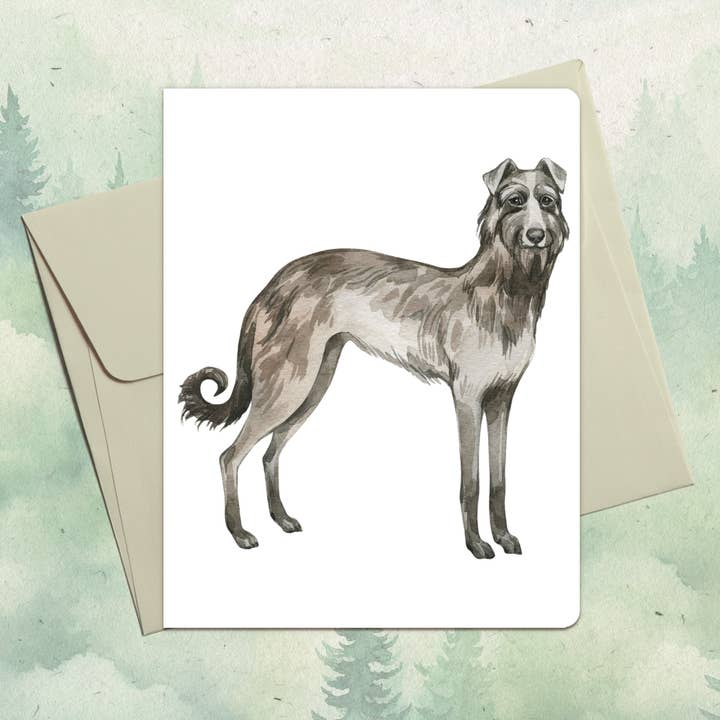 Tarjeta de felicitación hecha a mano con perro Scottish Deerhound para venta al por mayor de Soul Familiar