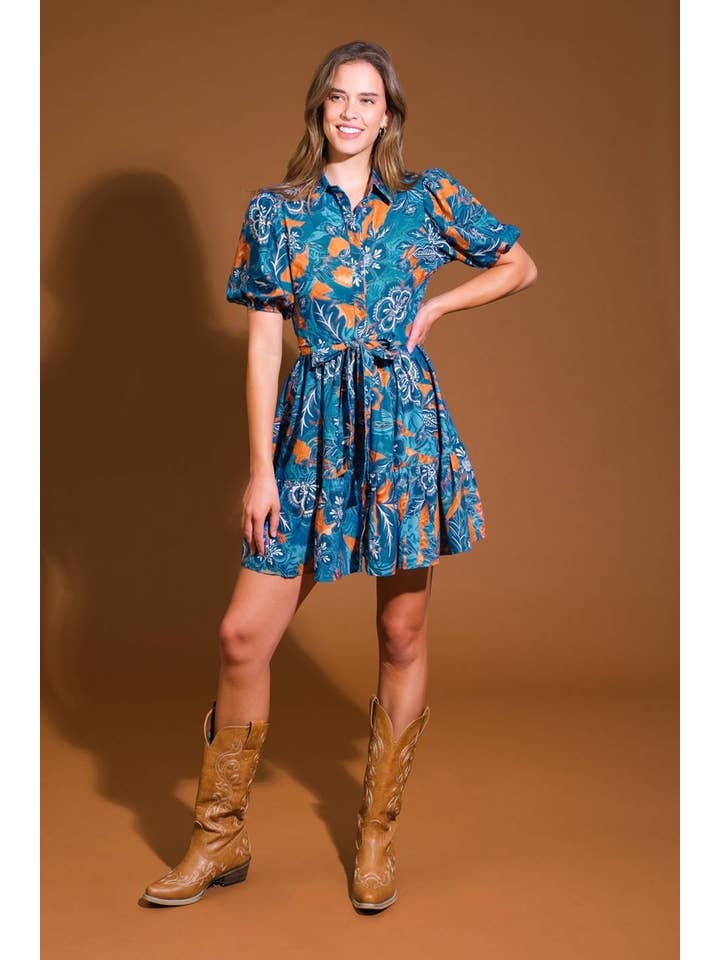 BLUE BROWN A printed woven mini dress - ID21480 for wholesale on Faire