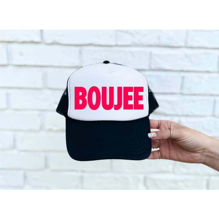 Southern Attitude Designs Inc – wholesale Trucker hat – Women’s – BOUJEE (Pink) DTF Printed Black & White Trucker Hat