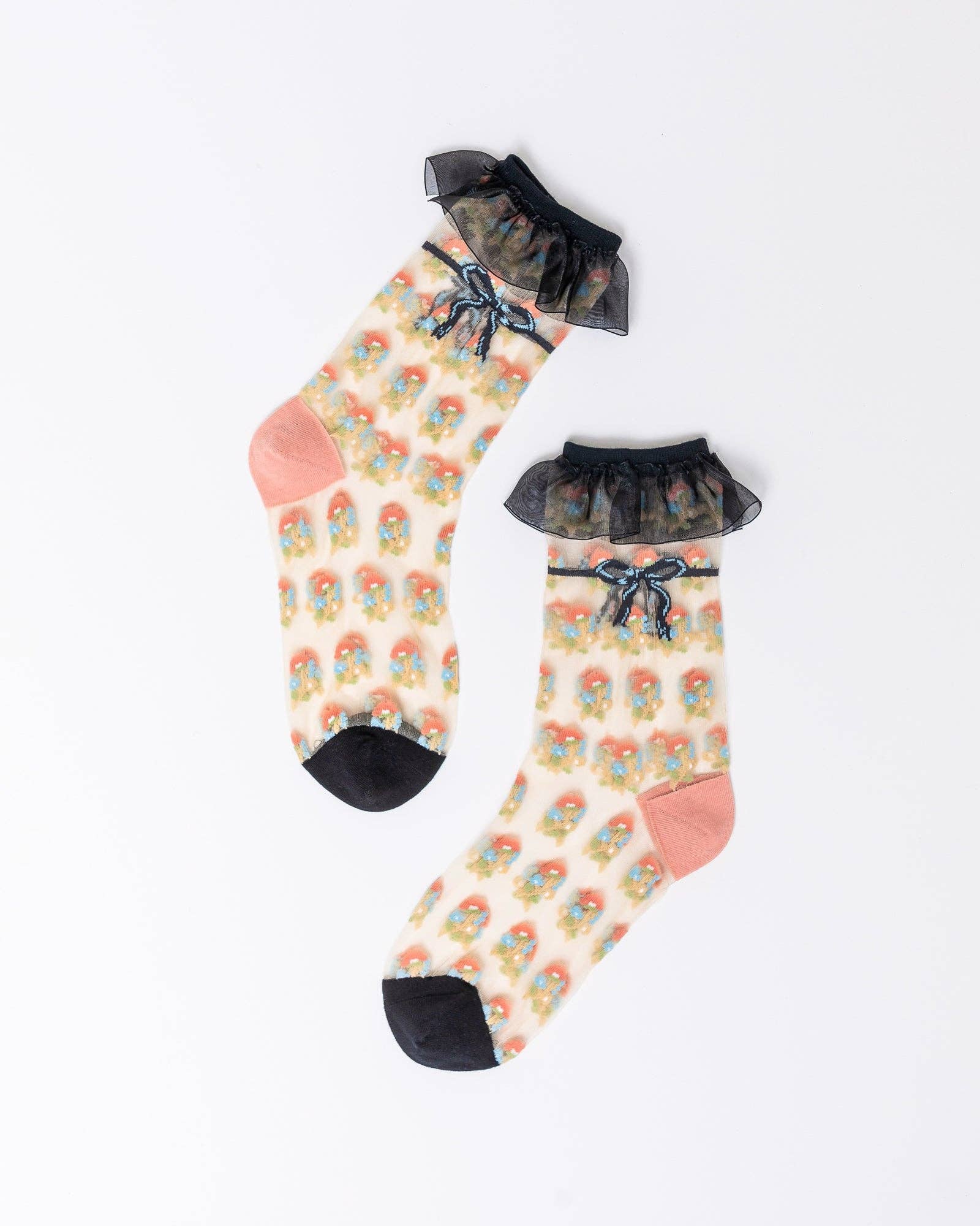 Sock Candy – wholesale Socks – Women's – Repeat Floral Ruffle Sheer Crew Sock1