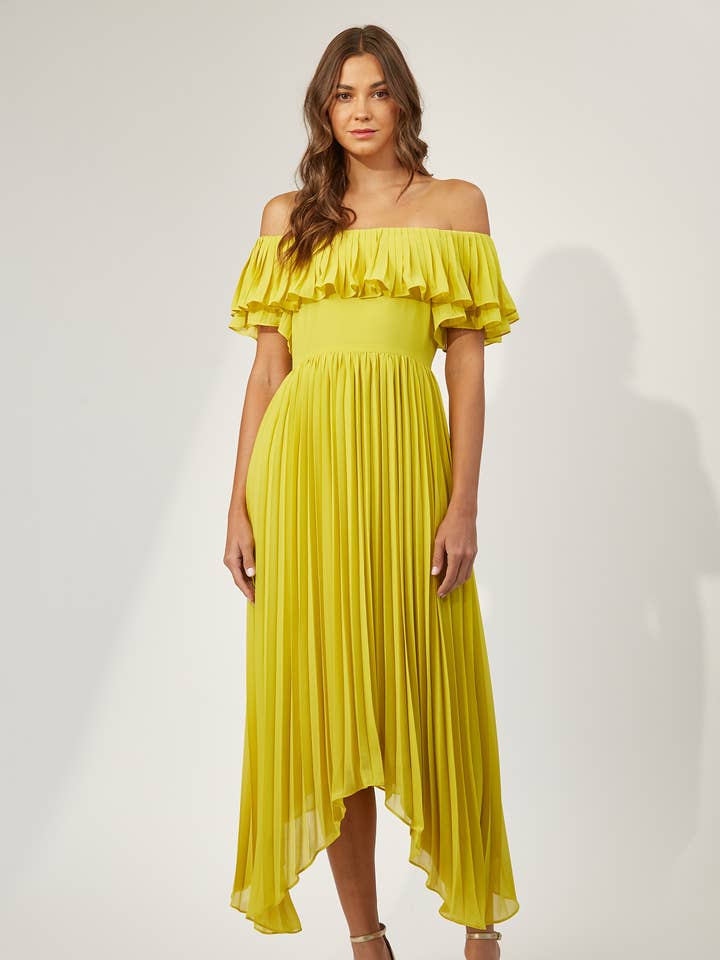 Abito Kinsley plissettato con spalle scoperte per la vendita all'ingrosso da parte di Isla Maude