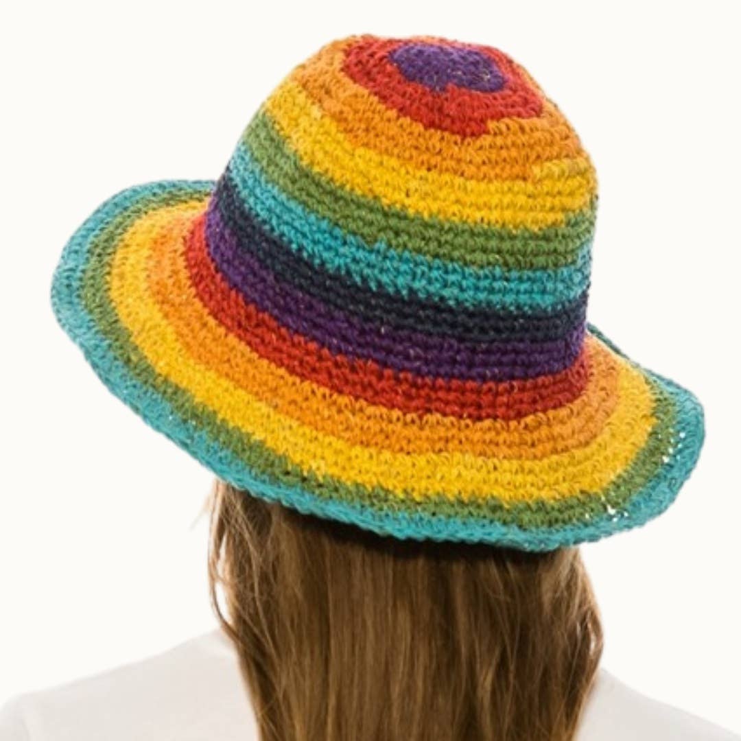Olive & Pique - Wholesale Bucket Hat - Women's - Hand Crocheted Rainbow Hemp Bucket Hat, Made in Nepal1