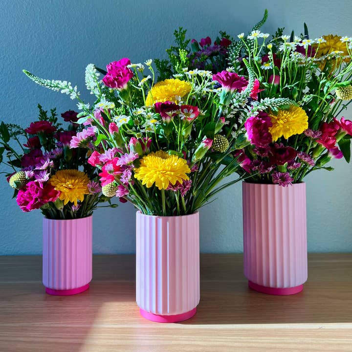 Daisy Wood Design - Wholesale Vase - Colorful Fluted Flower Vase Trio With Glass Inserts8