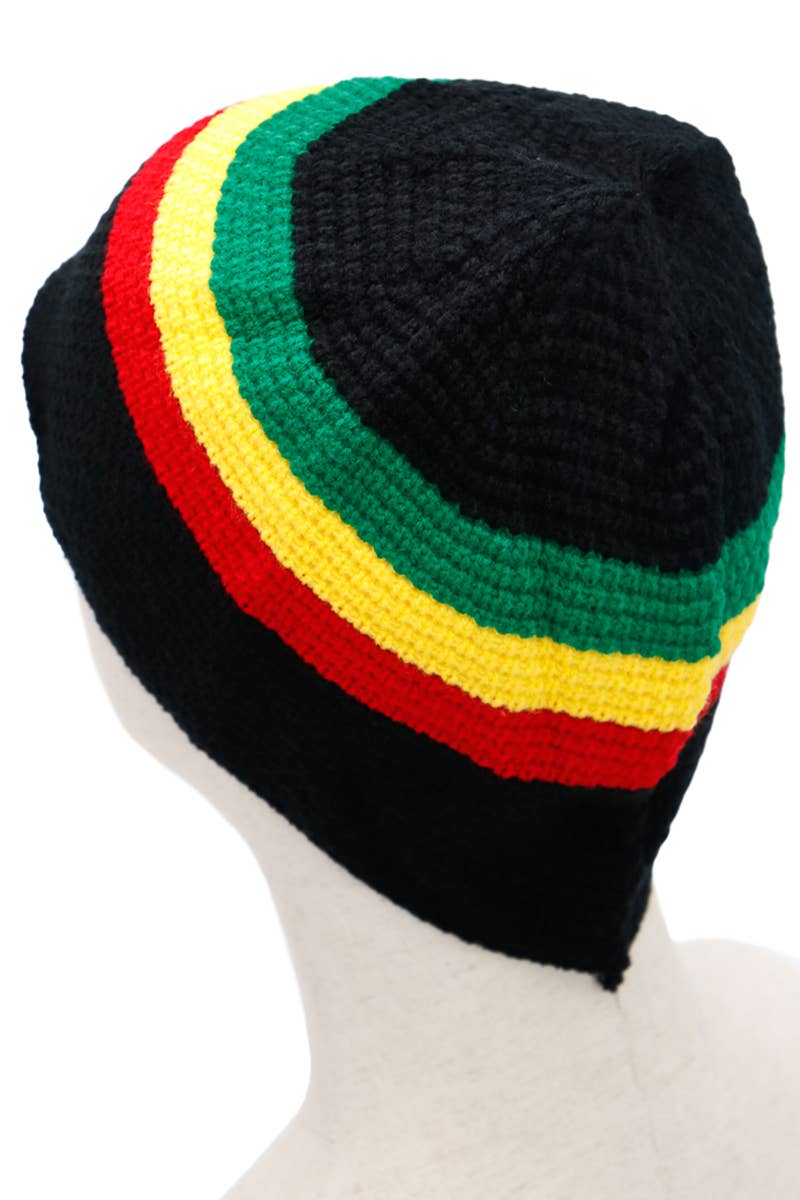 Cap Zone - Wholesale Beanie - Women's - Tri-Stripe Crochet Rasta Tam Short Beanie1