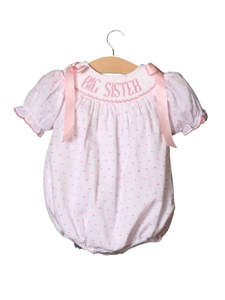 The Smocked Flamingo - Wholesale Bodysuit (Non-Footed) - Baby - Smocked PINK Swiss Dot Big Sister Bubble