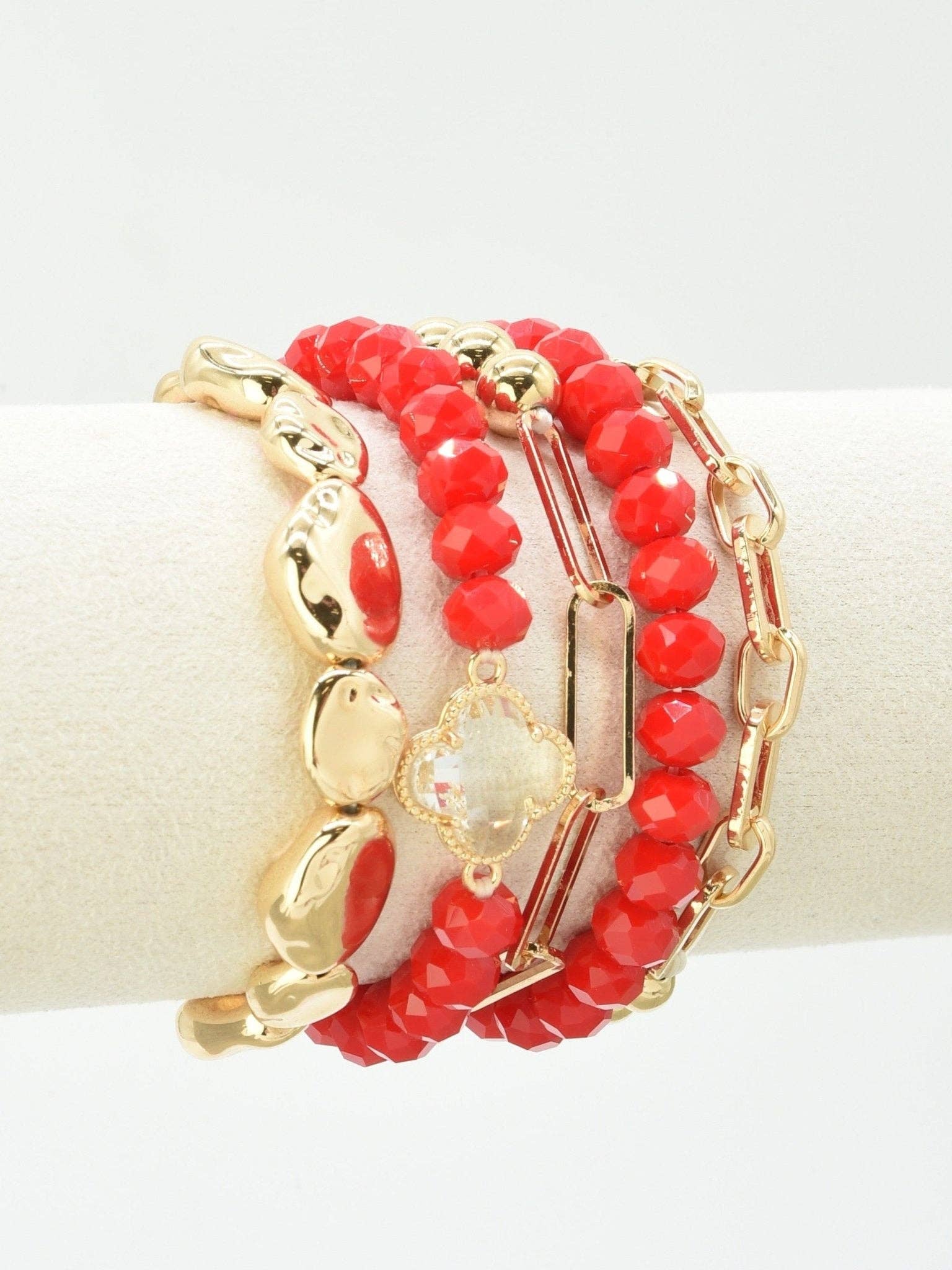 MiMi Wholesale - Wholesale Jewelry Set - Beaded Clover Accent Jewelry Set Bracelet23