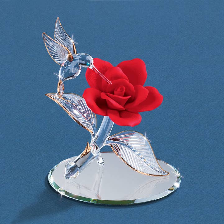 P5 401-R: Hummingbird with Red Rose for wholesale by Glass Baron