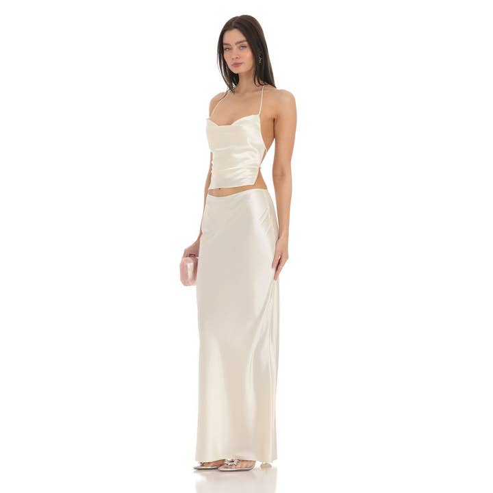 Satin Slip Two Piece Set in Ivory for wholesale by Lucy In The Sky