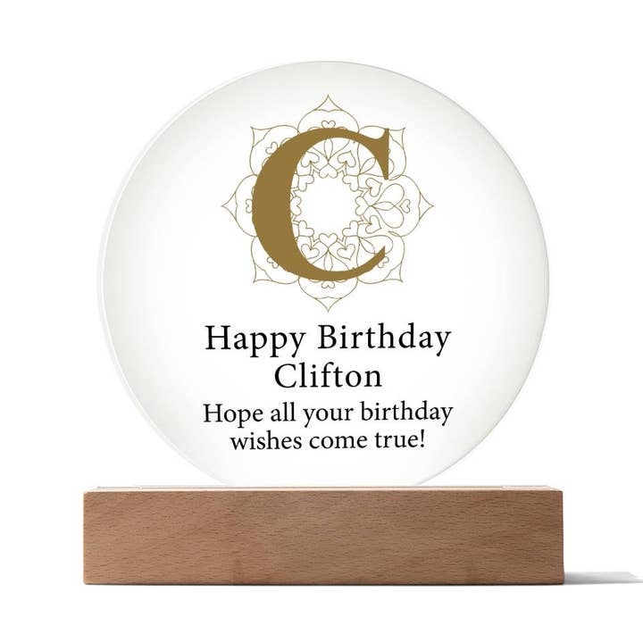 Happy Birthday Clifton v01 - Circle Acrylic Plaque for wholesale by Unique Gifts Store