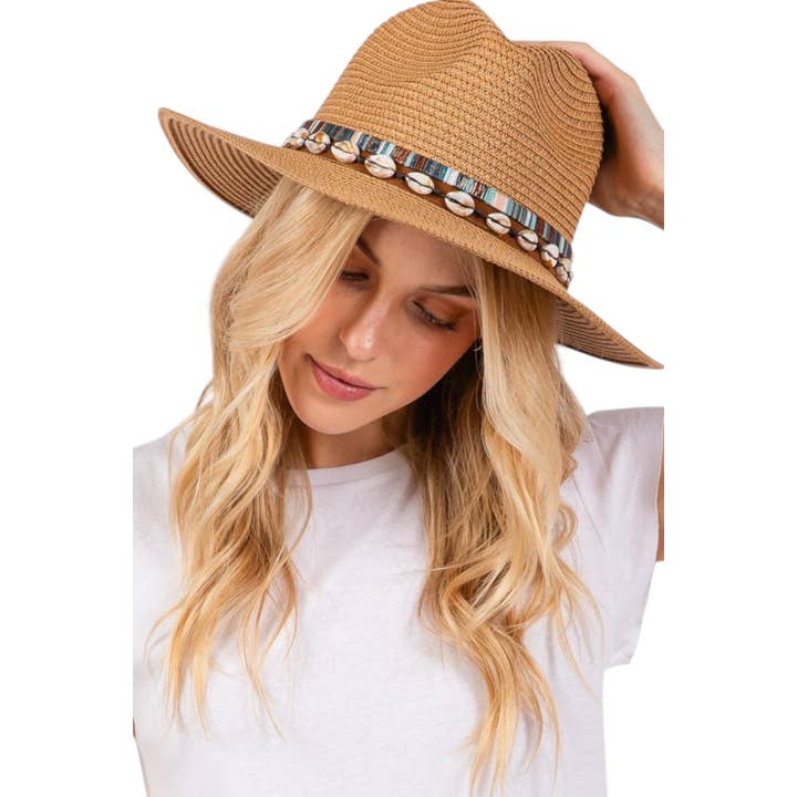 LA Jewelry Plaza - Wholesale Straw Hat - Women's - Sea Shell Hat Band Straw Fedora Sun Hat2