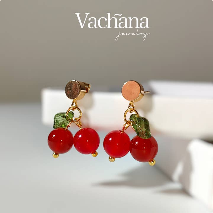 Red Ruby Cherry Gemstone Earrings for wholesale by Vachana
