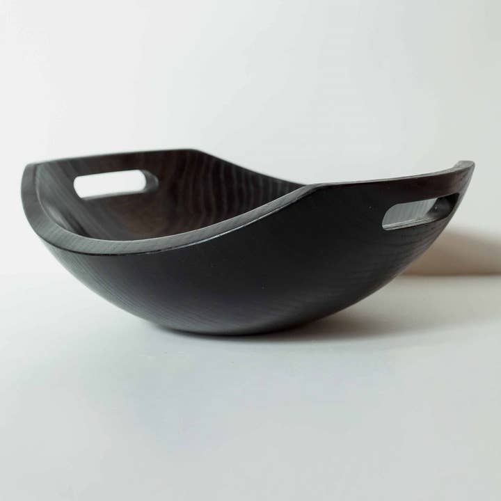 21" EBONIZED OAK HARVEST BOWL W/ HANDLES for wholesale by Petermans Boards and Bowls Inc.