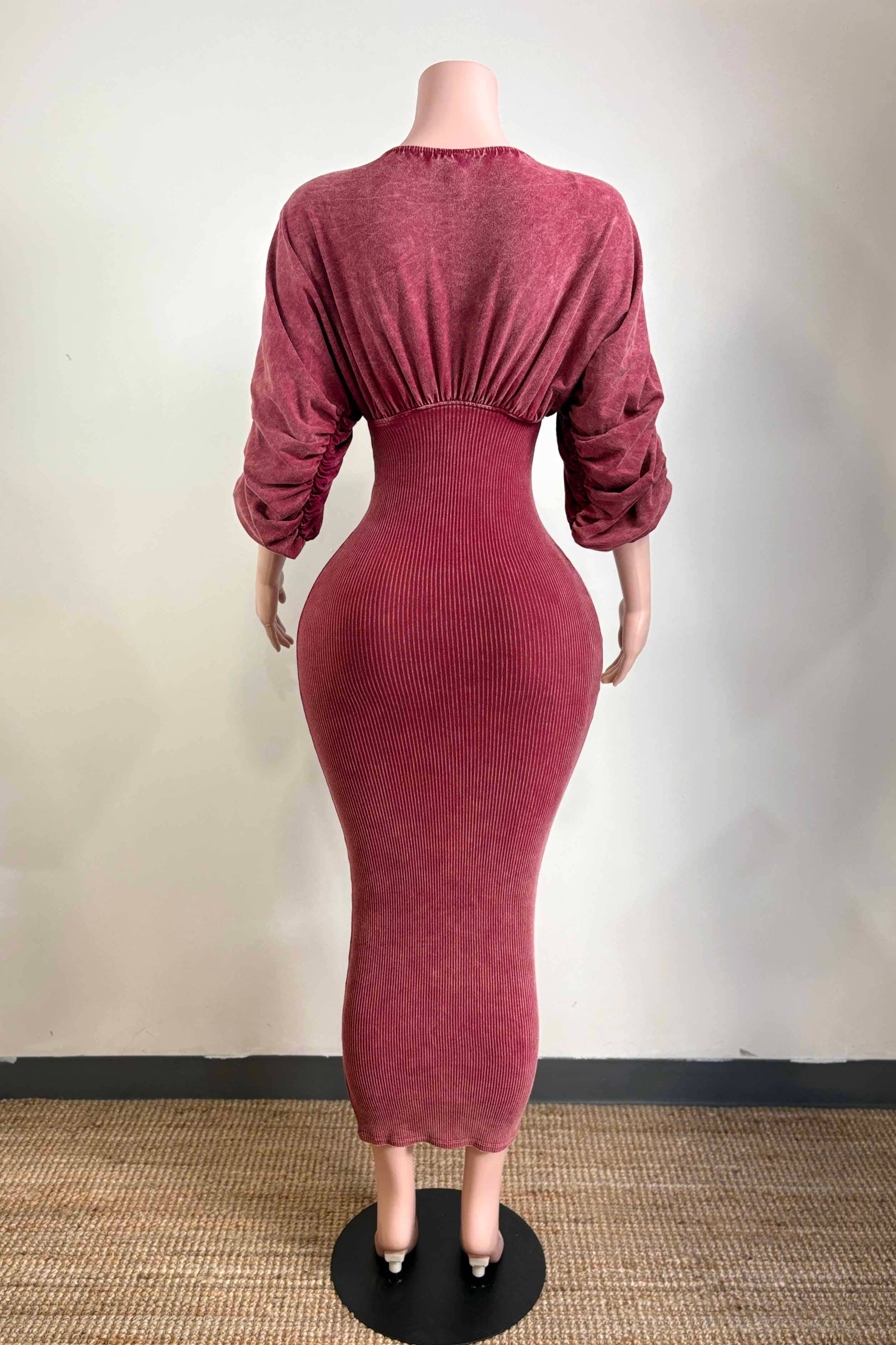 Dalia Studio - Wholesale Dress - Women's - MINERAL WASH ULTRA RUCHED CONTRAST MIDI DRESS14