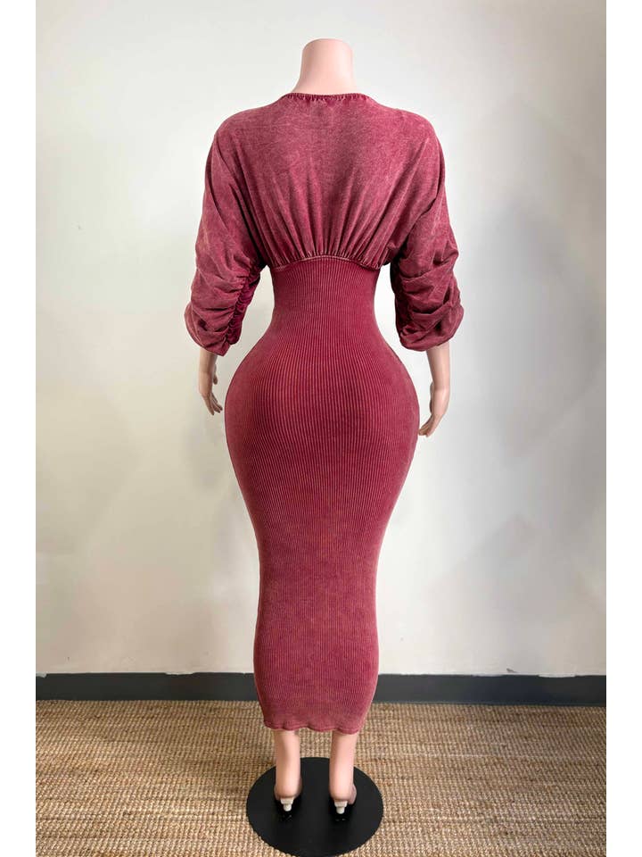 Dalia Studio - Wholesale Dress - Women's - MINERAL WASH ULTRA RUCHED CONTRAST MIDI DRESS14