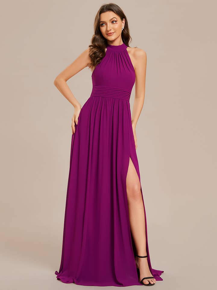 Ever-Pretty - Wholesale Gown - Women's - Chiffon Halter Neckline Sleeveless Evening Dress