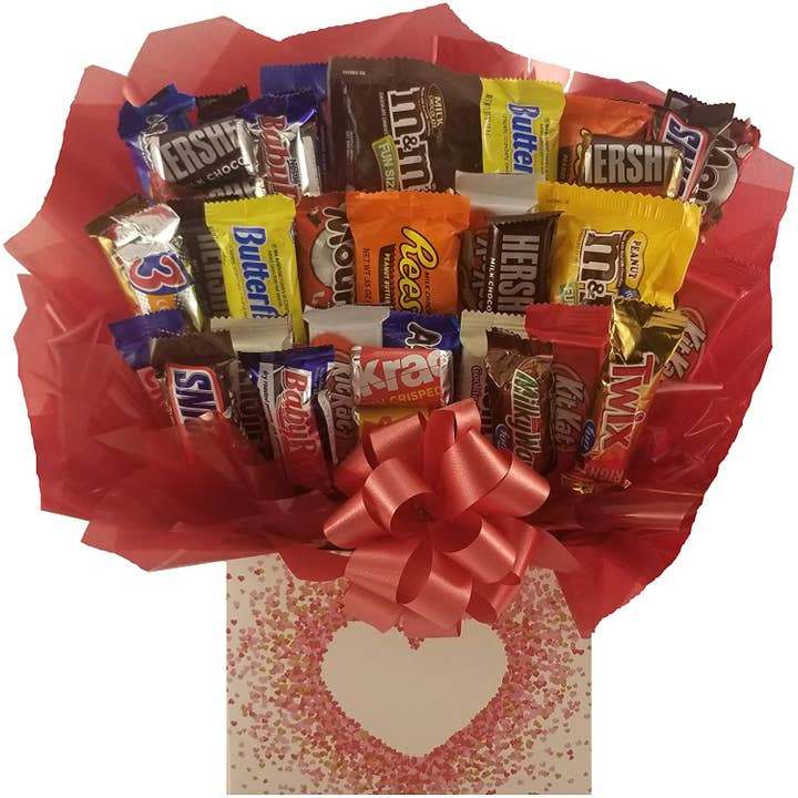 Chocolate Candy Bouquet in Confetti Heart box (Large-36 pc) for wholesale by So Sweet of You