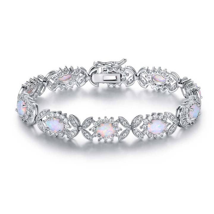 Riakoob - Wholesale Beaded Bracelet - White Oceanic Opal Butterfly Bracelet in 14K White Gold ITAL