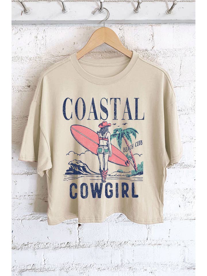 Rustee Clothing – wholesale Screen printed t-shirt – Women′s – COASTAL COWGIRL BEACH CLUB GRAPHIC LONG CROP TOP5