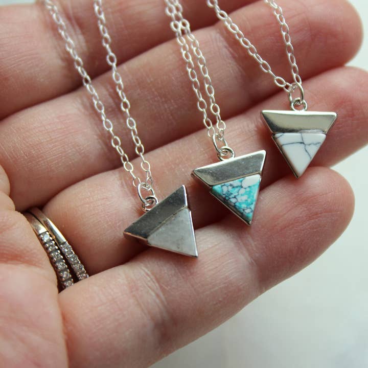 Colar de triângulo de prata, jóias de triângulo de pedras preciosas por atacado de Laalee Jewelry