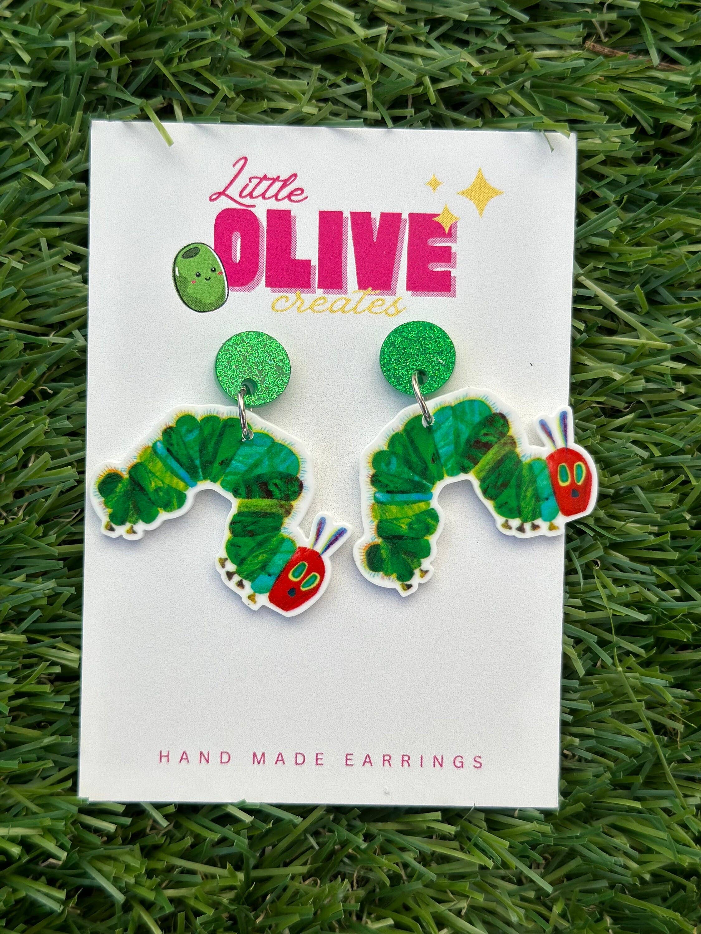 Little Olive Creates – wholesale Stud/post earrings – The Hungry Caterpillar Teacher Book Week Earrings1