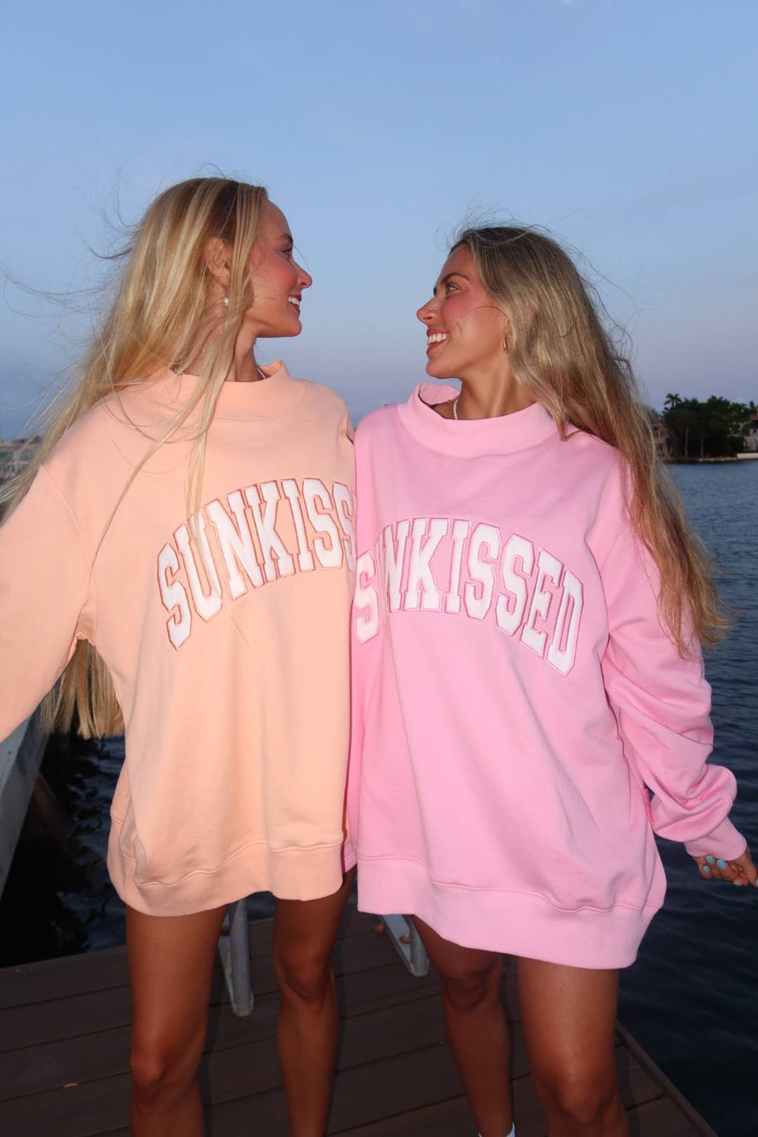 Lottie Pink Varsity Sunkissed Embroidered Mockneck Sweatshirt 100% Cotton for wholesale on Faire5