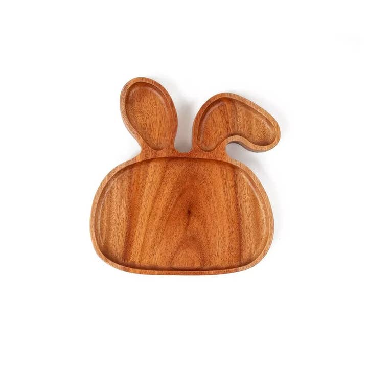 Khaya Woodware - Vente Assiette – enfant et bébé - Assiette pour enfants en bois de Khaya - Lapin - Écologique - Fait main